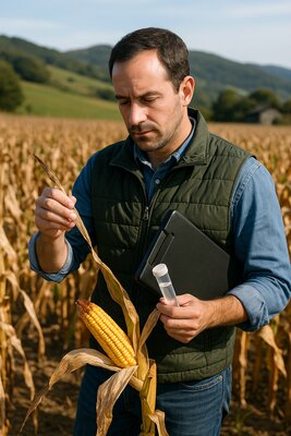 Ingeniero agrícola utilizando tecnología moderna en agricultura de precisión