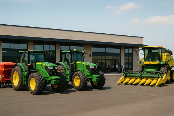 Tractores y maquinaria agrícola moderna en campo español